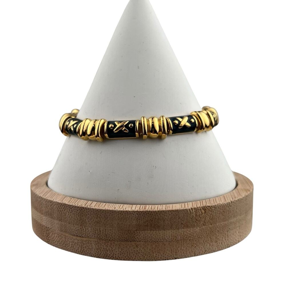 Joan Rivers Gold Tone Link Bracelet Blue Enamel X 7.25"